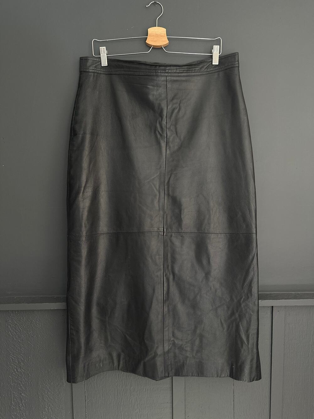 Vintage Genuine Black Buttery Leather Midi Pencil Skirt Estimated Size XL